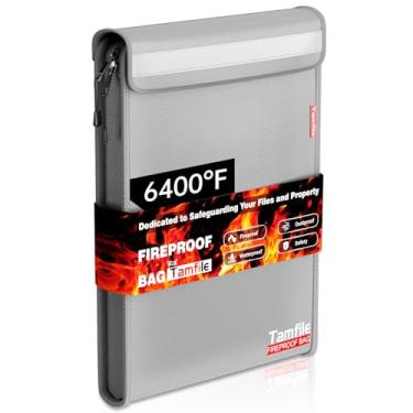 Imagem de Bolsa de documentos à prova de fogo de 3537 °C com zíper, bolsa de dinheiro à prova d'água de 38 cm x 28 cm, à prova de fogo, com 2 bolsos, organizador de documentos importantes para A4 A5 tamanho