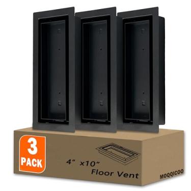 Imagem de Pacote com 3 registros de piso 10 x 25 cm, capas de ventilação de piso embutidas, aço resistente, acessórios decorativos para saídas de ar para azulejo de madeira para piso doméstico para AC e