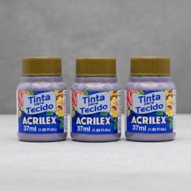 Imagem de Kit 3 Tintas para Tecido Glitter Acrilex 37ml Cobre 203 | Brilho Intenso, Alta Fixação, Secagem Rápida e Resistência às Lavagens para Artesanato e Customização