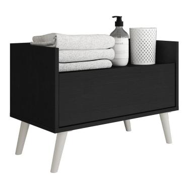 Imagem de Gabinete Armário Banheiro 60Cm Retrô Multimóveis V3624 Preto/Branco Preto/Branco