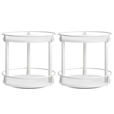Imagem de YATINEY Suporte para temperos, conjunto de 2 organizadores Lazy Susan, organizador de toca-discos de 2 camadas para armário, compacto e versátil, para bancada de cozinha, branco SR22L2WW