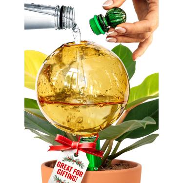 Imagem de Globos de irrigação de plantas de 473 ml para plantas de interior com inserção de plantador autoirrigável de metal - globo soprado à mão de vidro XL premium - irrigador automático de plantas interno