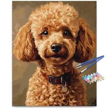 Imagem de Artunion Kit de pintura de cachorro poodle por números para adultos, kits de pintura de animais de cachorro por números, kits de pintura a óleo DIY por números em tela, artesanato para decoração de