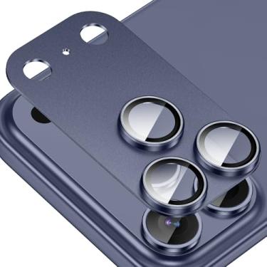 Imagem de Tccvayar Protetor de lente de câmera para iPhone 17 Pro [antiarranhões] [Ultra HD Clear] [Forte aderência] Capa de tela de vidro temperado de liga de alumínio metálico (azul escuro)