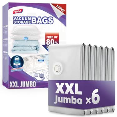 Imagem de TAILI Pacote com 6 sacos de armazenamento a vácuo, 2GG jumbo (124 x 99 cm), sacos selados a vácuo para edredom e cobertores, roupa de cama, roupas, sacos gigantes para grandes brinquedos de pelúcia