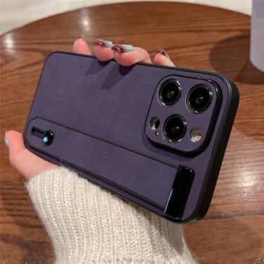 Imagem de Capa de suporte de pulseira de couro para iPhone 16 11 12 13 14 15 Pro Max XR XS X 8 7 Plus Capa de silicone fosca, roxo escuro, para iPhone 16 Plus