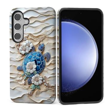 Imagem de Kapadiy Capa para Samsung Galaxy S25 FE, Tartaruga Marinha, Praia, Oceano, Areia, Design Floral Híbrido de Proteção Dupla de Silicone + Capa Rígida à Prova de Choque para Corpo Inteiro, Capa Fina