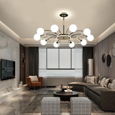 Imagem de Lustre E27 de meados do século XX, lustre de cristal com cúpula de vidro esférica, iluminação moderna estilo Sputnik, luminária pendente com galho dourado para restaurante, quarto, sala de e