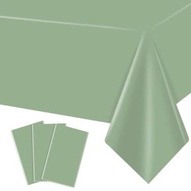 Imagem de MRJ Pacote com 3 toalhas de mesa de plástico verde sálvia, 137 x 272 cm, para mesas retangulares, decorativas, férias, aniversário, toalha de mesa descartável