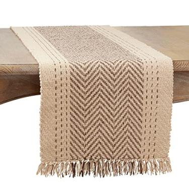 Imagem de SARO LIFESTYLE Tripura Collection Kantha Stitch Table Runner, 40,64 cm x 228,56 cm, Natural