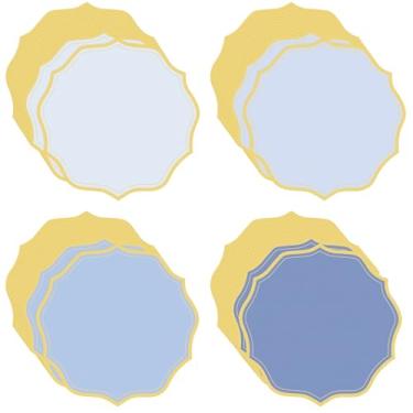 Imagem de 100 peças de jogo americano redondo de papel azul empoeirado 33,5 cm recortado, descartável, tapetes decorativos em forma de flor, tapetes de mesa para casamento, chá de bebê, banquete, festa