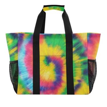 Imagem de ODAWA Bolsa grande à prova de areia para férias, organizador esportivo, bolsa durável para academia, tie dye vibrante, Tie Dye Vibrante, One Size