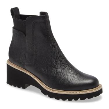 Imagem de Trish Lucia Bota Chelsea feminina plataforma sola Chelsea cano alto salto bloco grosso antiderrapante camurça couro slip on Combat Fashion Booties, Preto frio., 36