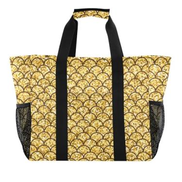 Imagem de ODAWA Bolsa de mercearia com escamas de sereia dourada resistente à água para viagens e academia, bolsa de natação leve e portátil