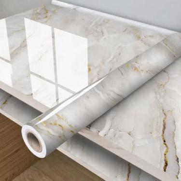 Imagem de Papel de Parede Adesivo para Cozinha Lavável Resistente a Altas Temperaturas(Rolo de 6 Metros,Mármore Dourado Gold)