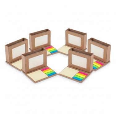 Imagem de Bloco de Notas Adesivas com Porta-Canetas e Porta-Retrato, Papelão Reciclado, Mini, Capa Dura, 5 Cores, 25 Folhas por Bloco, Retangular (10, Marrom)