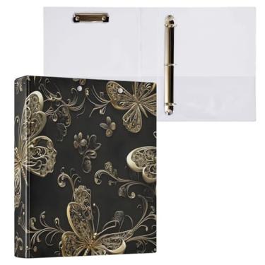 Imagem de Pasta de arquivo de fichário preto floral borboletas douradas para escola e escritório, 1 pacote