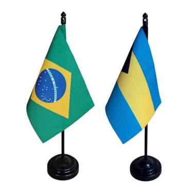 Imagem de Kit Bandeira de Mesa Brasil e Bahamas, 26cm Altura, 18x11cm Bandeiras, Multicolorido, Oxford, Base Plástica, para Escritório, Eventos, Decoração