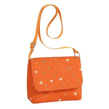 Imagem de Bolsa de ombro com bordado floral, bolsa transversal com costura delicada, bolsa feminina pequena, Laranja, Medium, Mochila casual