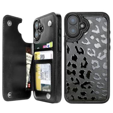 Imagem de uCOLOR Capa carteira para iPhone 16 com porta-cartões, couro PU bloqueio RFID iPhone 16 capa carteira flip para mulheres e homens, design de suporte com fecho magnético de 6,1 polegadas (leopardo