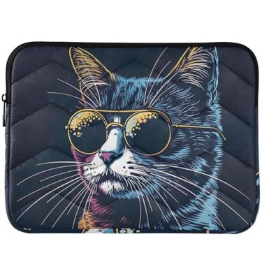Imagem de Óculos usando gato com óculos de sol em uma capa de laptop para Macbook Pro 14 polegadas, acessórios de computador, capas universais de 13 a 14 polegadas