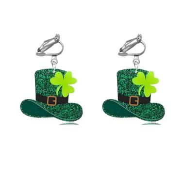 Imagem de DEYOUM Brincos de clipe de dia de São Patrício para mulheres, trevo verde de acrílico, trevo irlandês, clipe no dia de São Patrício, acessórios de presente, Medium, Acrílico, Sem pedra preciosa
