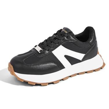 Imagem de LUCKY STEP Tênis Plataforma Feminino Retrô Clássico Fashion Casual Cadarço Corrida e Caminhada (Preto, 10US-39BR-26MX)