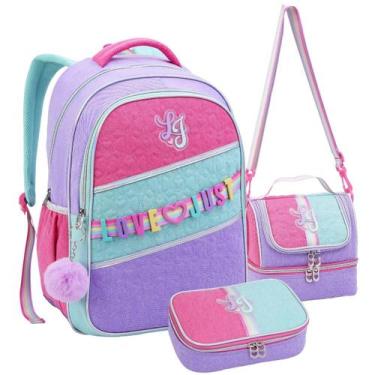Imagem de Kit Material Escolar Meninas com Mochila de Costas Lancheira Térmica E