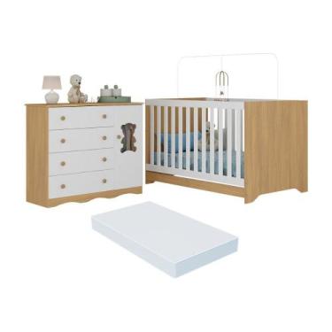 Imagem de Berço Americano 3 em 1 com Colchão Incluso e Cômoda 1 Porta 4 Gavetas 