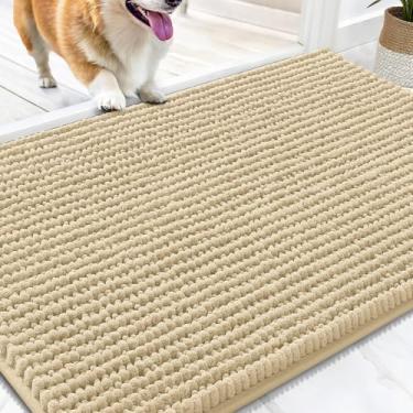 Imagem de OLANLY Tapete de porta de cachorro para patas enlameadas 76 x 50 cm, capacho de lama de chenille ultra absorvente, antiderrapante, lavável e com armadilha de sujeira para entrada interna, tapetes de