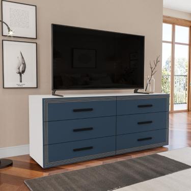 Imagem de Cômoda Valência 6 Gavetas Branco Azul Politorno Móveis