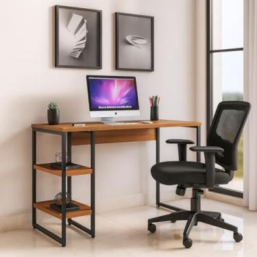 Imagem de Mesa Escrivaninha Estilo Industrial com Prateleiras 100x50cm Escritório Moderno 100% MDF Premium Freijó e Aço Cor Preto