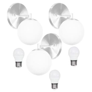 Imagem de kit 3 Arandelas Orby Bolinha Escovado + lampadas 3000k - MARRYLUZ