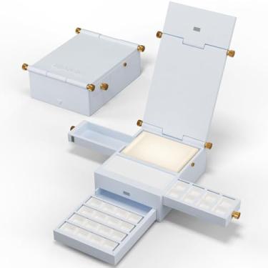 Imagem de LIGHTWISH Caixa de paleta de aquarela de viagem, kit de aquarela portátil multifuncional com 24 grades vazias removíveis, paleta de cerâmica feita à mão, copo de aquarela e interface de suporte