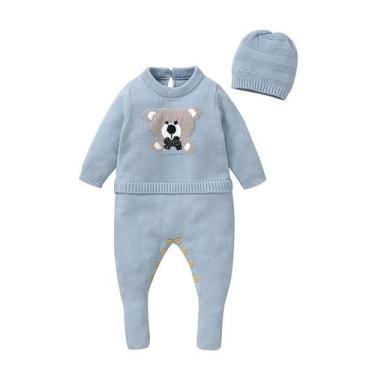 Imagem de Macacão de Bebê Manga Longa Azul com Chapéu - Conjunto 0-18 Meses (Pri