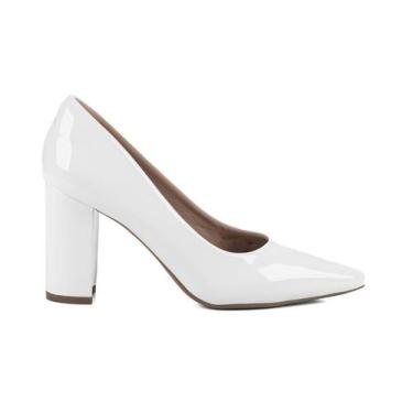 Imagem de Sapato Scarpin Feminino Fernanda Salto Médio Bloco Verniz, 36, Off whi