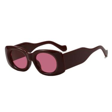 Imagem de Óculos de Sol Femininos Populares da Moda, Proteção UV400, Estilo Retrô Punk, Ovais, Amarelos (Vermelho Rosa Escuro)