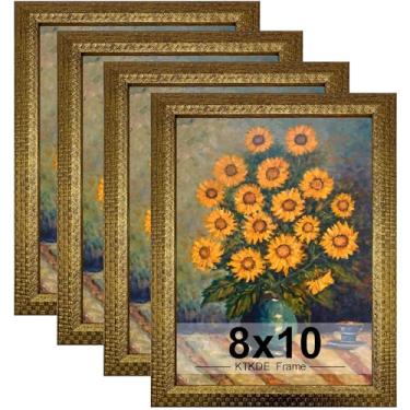 Imagem de KTKDE Conjunto de 4 porta-retrato 20 x 25 cm, molduras douradas vintage ornamentadas com vidro real 20 x 25 cm, moldura antiga para decoração de parede ou mesa, decoração de casa retrô, melhor
