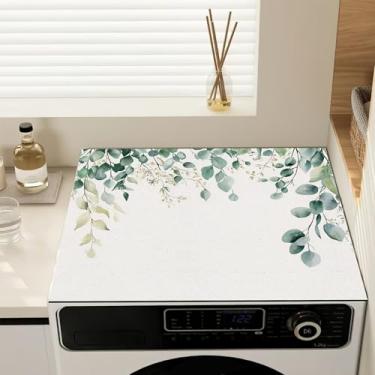 Imagem de Capas de lavadora e secadora, folhas verdes, antiderrapante, capa para máquina de lavar, protetor à prova de poeira, almofada de cobertura para lavanderia, cozinha, 60 x 50 cm