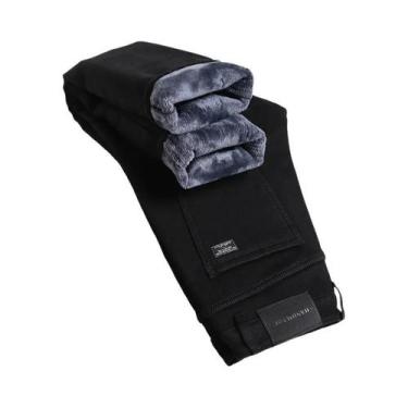 Imagem de Calças Jeans Masculinas De Inverno Em Fleece, Grossas, Quentes, Slim, 