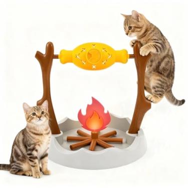 Imagem de Alimentador lento de petisco para fogueira para gatos, dispensador de alimentos secos para animais de estimação, 3 portas de alimentação diferentes, exclusivo para assar e chama, alimentador