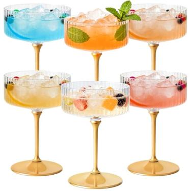 Imagem de ZOMUIA Copos de cupê canelados, 6 peças, copos de plástico champanhe de 293 ml, copos de coquetel de acrílico destacáveis, copos de martini de plástico para bar, vinho, sobremesa, copos de coquetel
