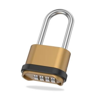 Imagem de MABCIRY Cadeado de combinação de liga de zinco, cadeado de combinação de desbloqueio de senha de 4 dígitos, design de senha oculta, bloqueio combo externo resistente a puxões para garagem de porta de