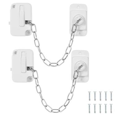 Imagem de MABCIRY 2 peças de trava de corrente de janela, restritor de porta deslizante ajustável, sem trava de geladeira de perfuração, modo de desbloqueio de interruptor duplo para segurança de bebês e