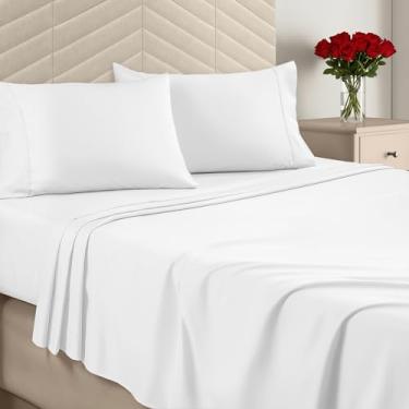 Imagem de Utopia Bedding Jogo de cama casal de 4 peças - microfibra escovada - lençóis macios para cama de casal - Inclui 1 elástico, 1 lençol e 2 fronhas - Bolso profundo (branco)