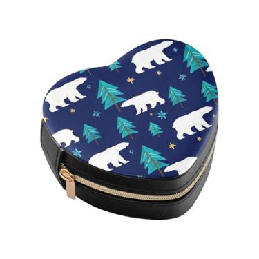 Imagem de Burbuja Caixa de joias em forma de coração de ursos polares mini estojo de joias de viagem para mulheres e meninas, estojo portátil organizador de armazenamento para brincos, anéis, colares e