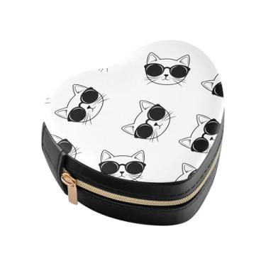 Imagem de Burbuja Gatos em óculos de sol, caixa de joias em forma de coração, mini estojo de joias de viagem para mulheres e meninas, estojo portátil organizador de armazenamento para brincos, anéis, colares e