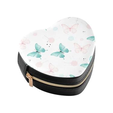 Imagem de Burbuja Mini caixa de joias em forma de coração de borboletas em aquarela para mulheres e meninas, estojo portátil organizador de armazenamento para brincos, anéis, colares e pulseiras