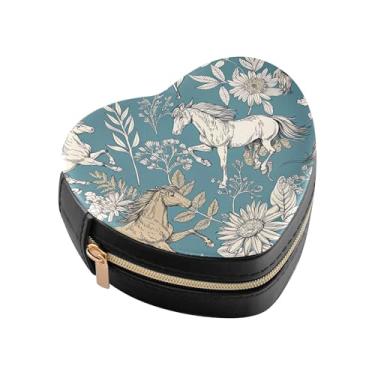 Imagem de Burbuja Caixa de joias em forma de coração de cavalos de corrida, mini estojo de joias de viagem para mulheres e meninas, estojo portátil organizador de armazenamento para brincos, anéis, colares e