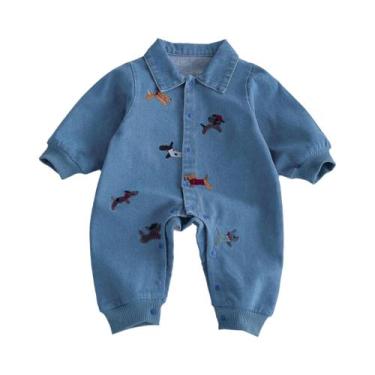 Imagem de Macacão De Denim Para Bebês Meninos E Meninas Com Bordado, Roupas Para